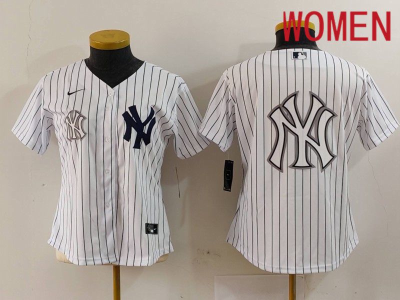 Women New York Yankees Blank White stripe Game 2024 Nike MLB Jersey style 15